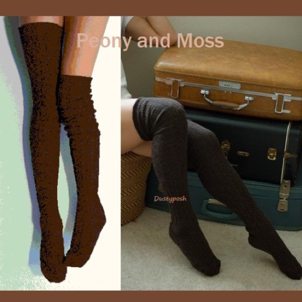 Peony and Moss Cable Knit Thigh High Socks Over The Knee Bedroom Anthropology